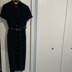 Black Buttoned Vintage Dress with Belt